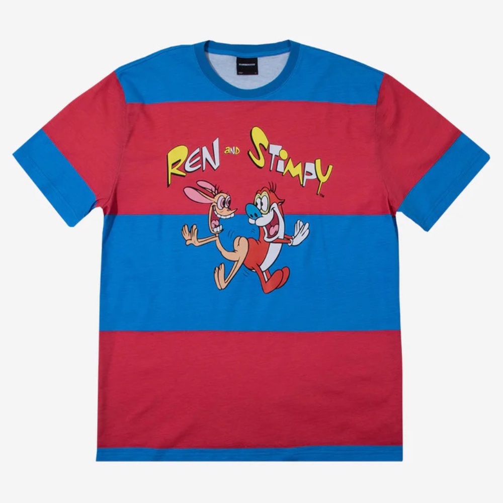 Nickelodeon Ren and Stimpy 90s Retro Striped Unisex Adult Tee T-Shirt Size M New